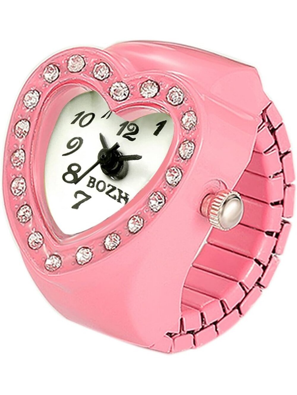 Unisex Pink Analog Quartz Easy Read Adjustable Modern Heart Finger Ring Watch